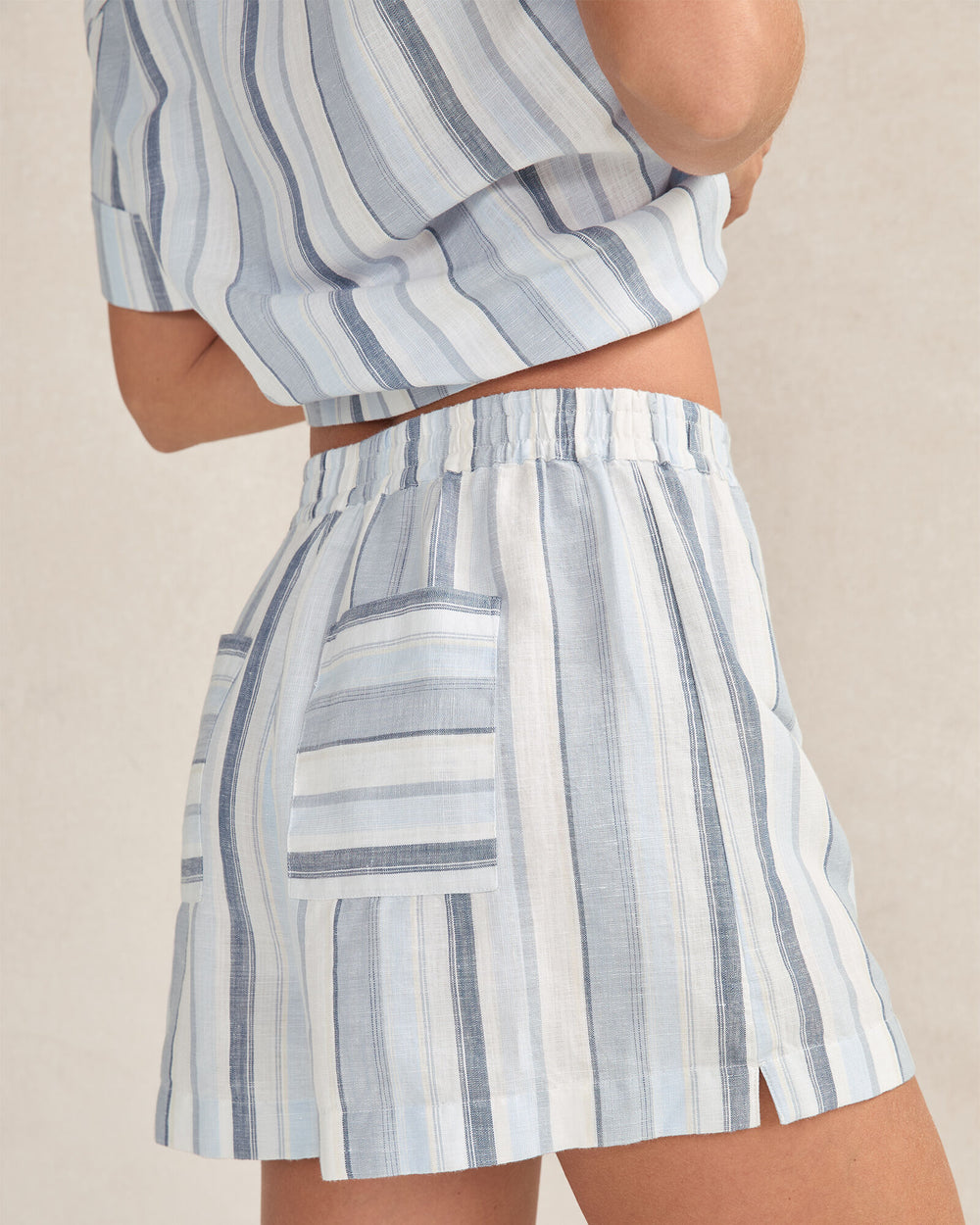 WIND MULTI ORGANIC COTTON LINEN COASTAL STRIPE SLEEP SET | Talbots US