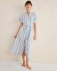 WIND MULTI ORGANIC COTTON LINEN COASTAL STRIPE ROBE | Talbots online