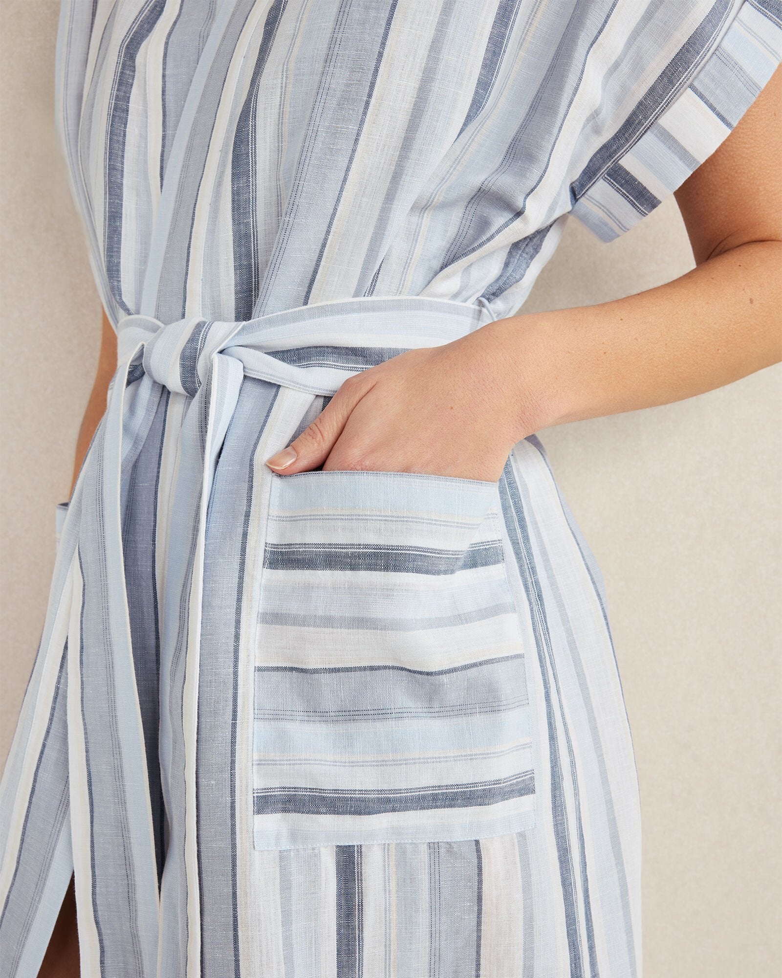 WIND MULTI ORGANIC COTTON LINEN COASTAL STRIPE ROBE | Talbots online