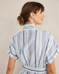WIND MULTI ORGANIC COTTON LINEN COASTAL STRIPE ROBE | Talbots online
