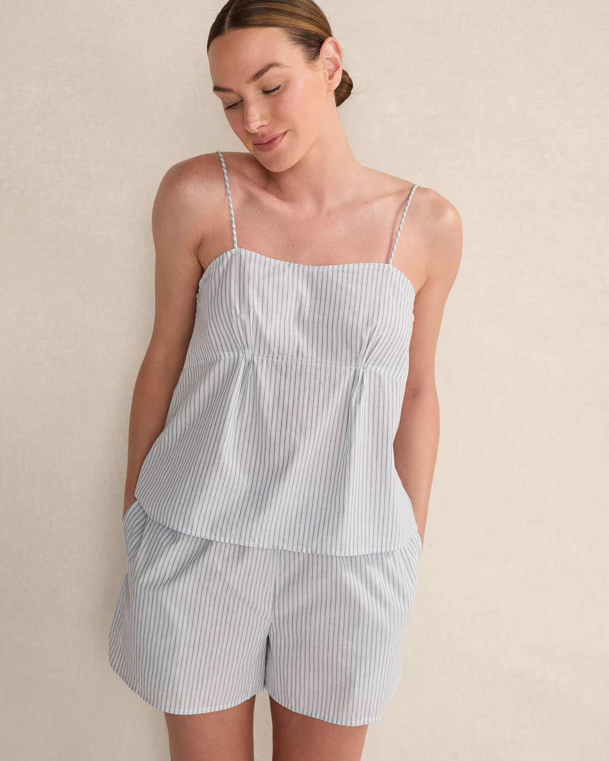 INDIGO MULTI ORGANIC COTTON POPLIN DELICATE STRIPE SLEEP SET | Talbots on sale