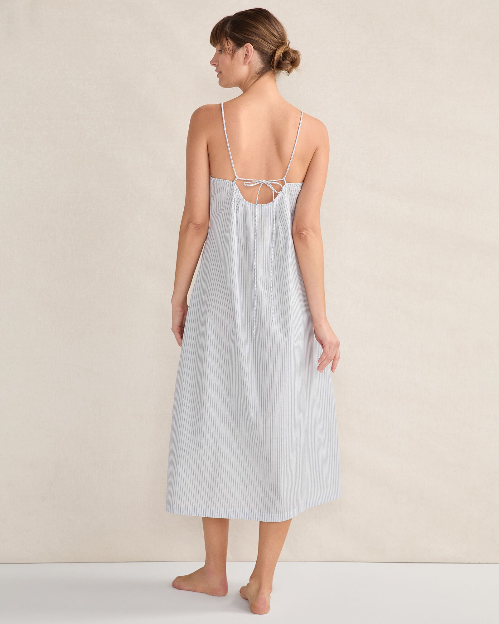 INDIGO MULTI ORGANIC COTTON POPLIN DELICATE STRIPE SLEEP DRESS | Talbots sale