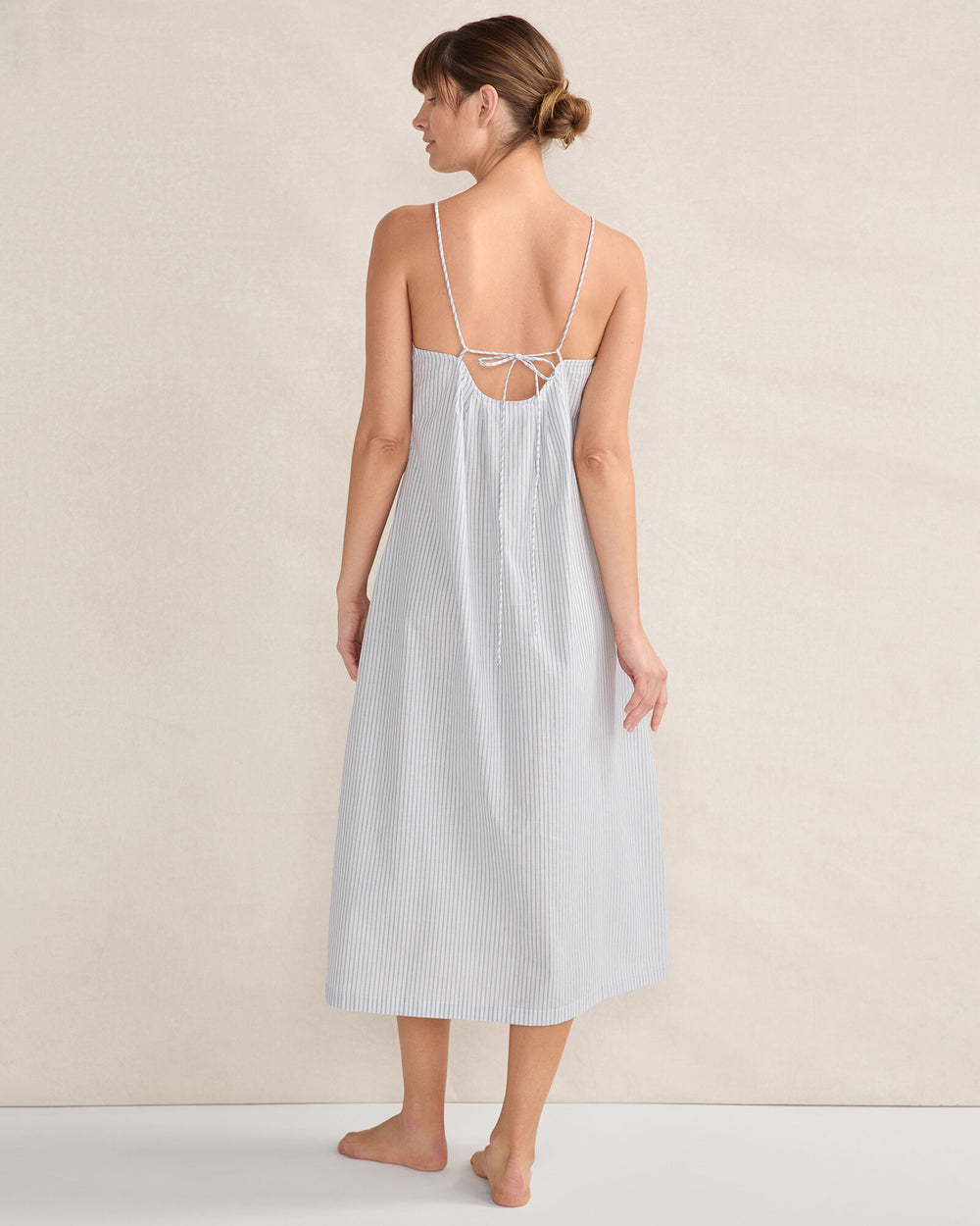 INDIGO MULTI ORGANIC COTTON POPLIN DELICATE STRIPE SLEEP DRESS | Talbots sale