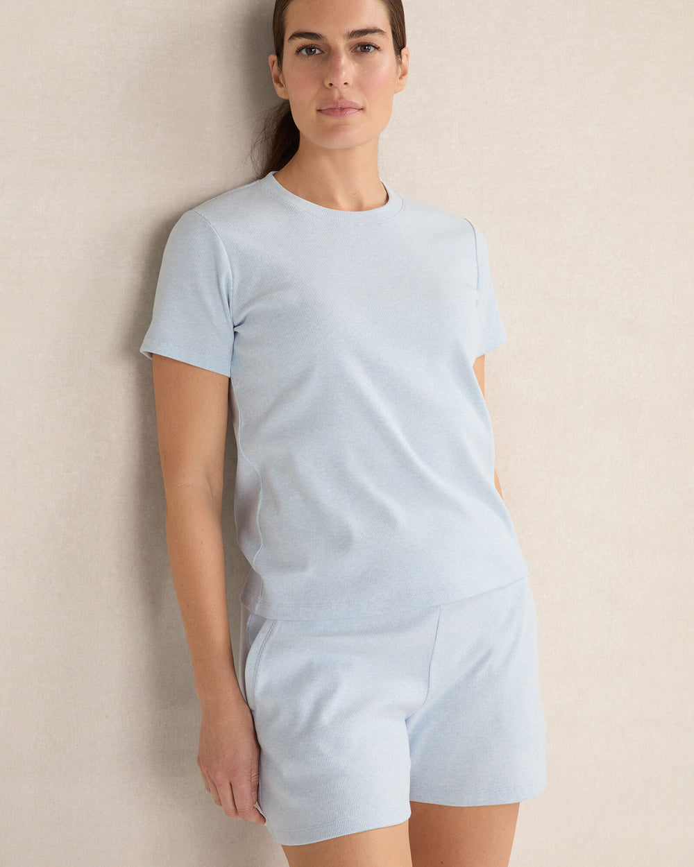 VETIVER HEATHER|WHITE|HERON HEATHER|SAND HEATHER ORGANIC COTTON RIB KNIT SHORT SLEEVE TEE | Talbots discount