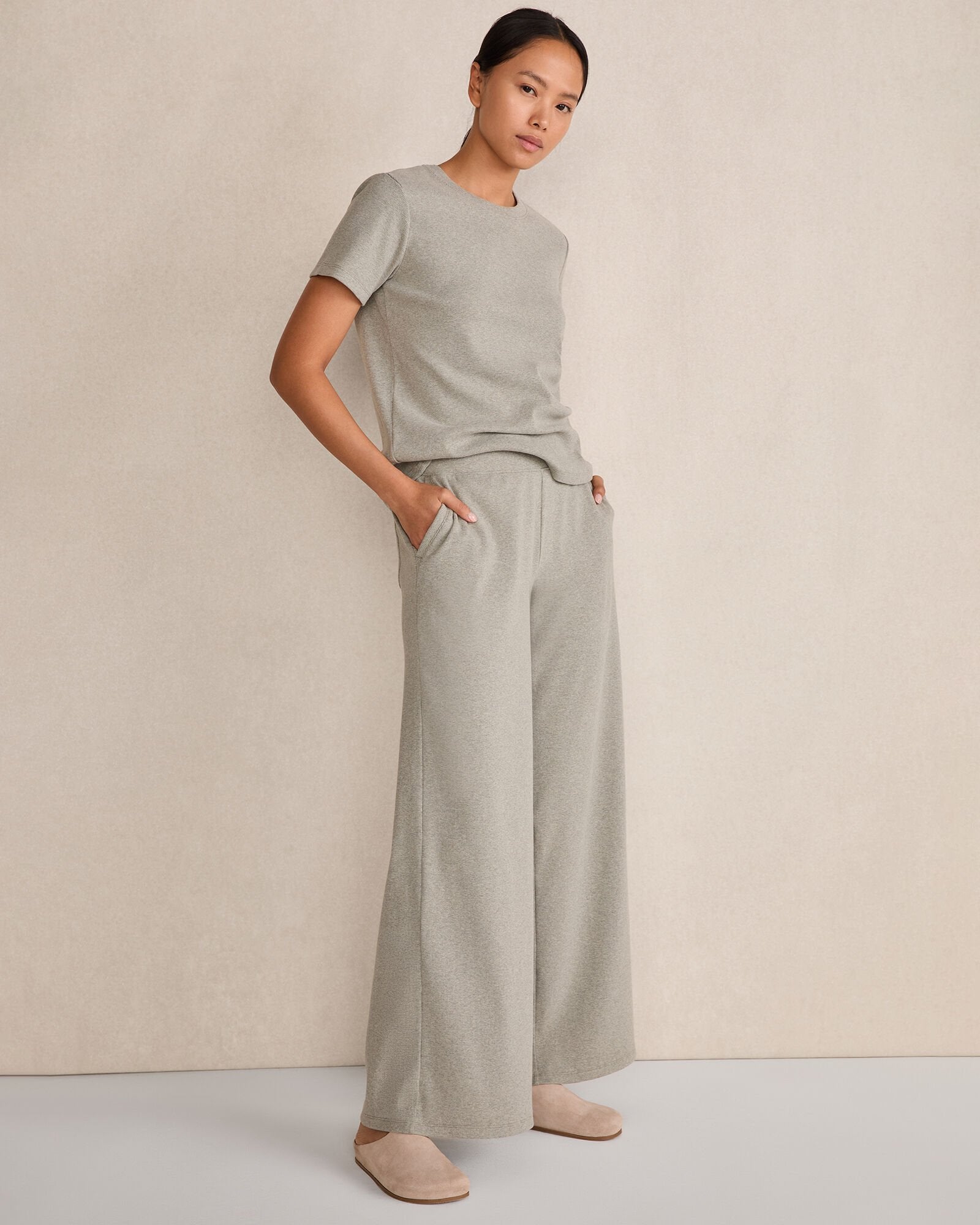 VETIVER HEATHER|WHITE|HERON HEATHER|SAND HEATHER ORGANIC COTTON RIB KNIT SHORT SLEEVE TEE | Talbots on sale