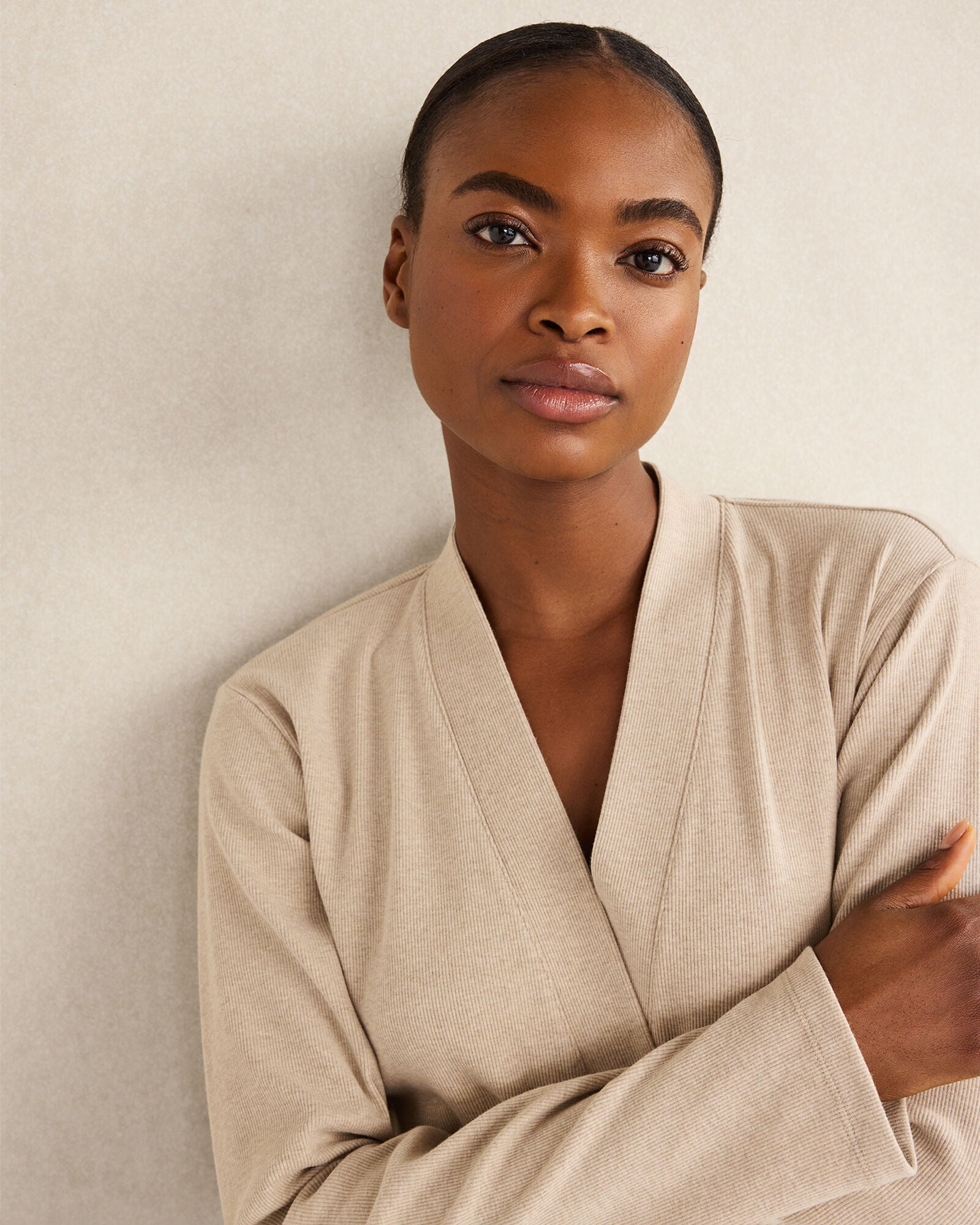 HERON HEATHER|SAND HEATHER ORGANIC COTTON RIB KNIT ROBE | Talbots US
