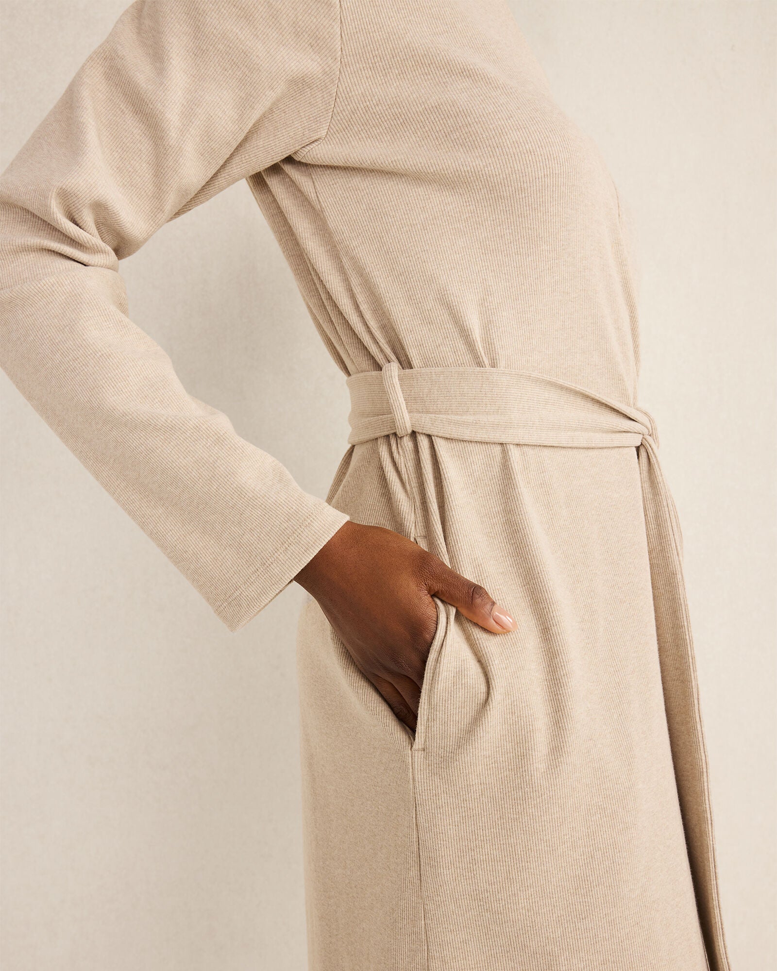 HERON HEATHER|SAND HEATHER ORGANIC COTTON RIB KNIT ROBE | Talbots US