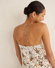 IVORY/OCHRE INKY FLORAL WASHABLE SILK TROPICAL BLOOMS SLEEP CAMI | Talbots US