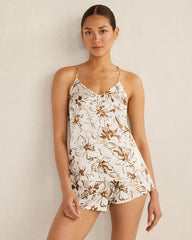 IVORY/OCHRE INKY FLORAL WASHABLE SILK TROPICAL BLOOMS SLEEP SHORTS | Talbots for sale