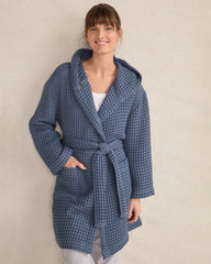 INDIGO|WHITE ORGANIC COTTON WAFFLE HOODED ROBE | Talbots near me