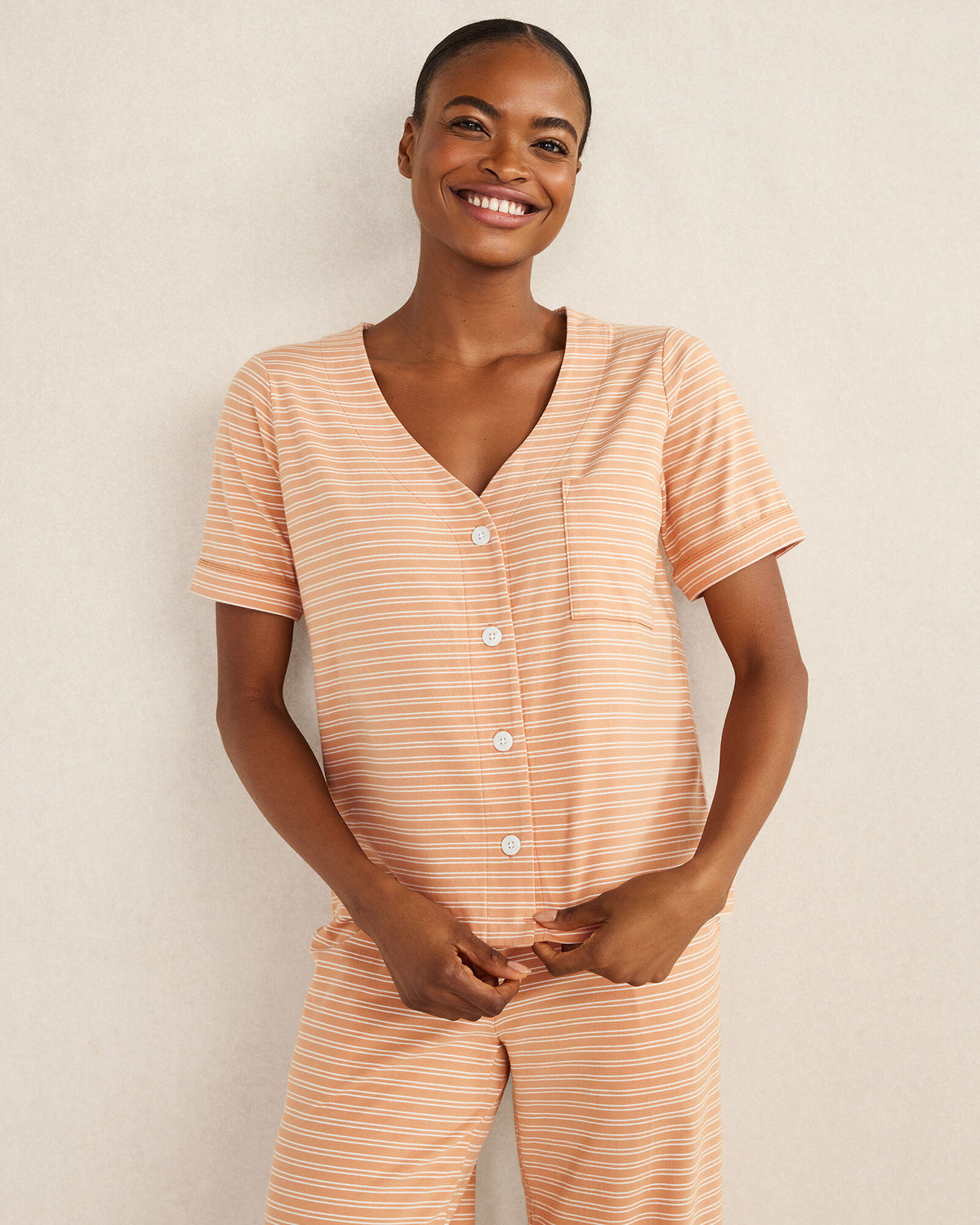 ORGANIC COTTON JERSEY STRIPED SHORT SLEEVE SLEEP TOP | Talbots online