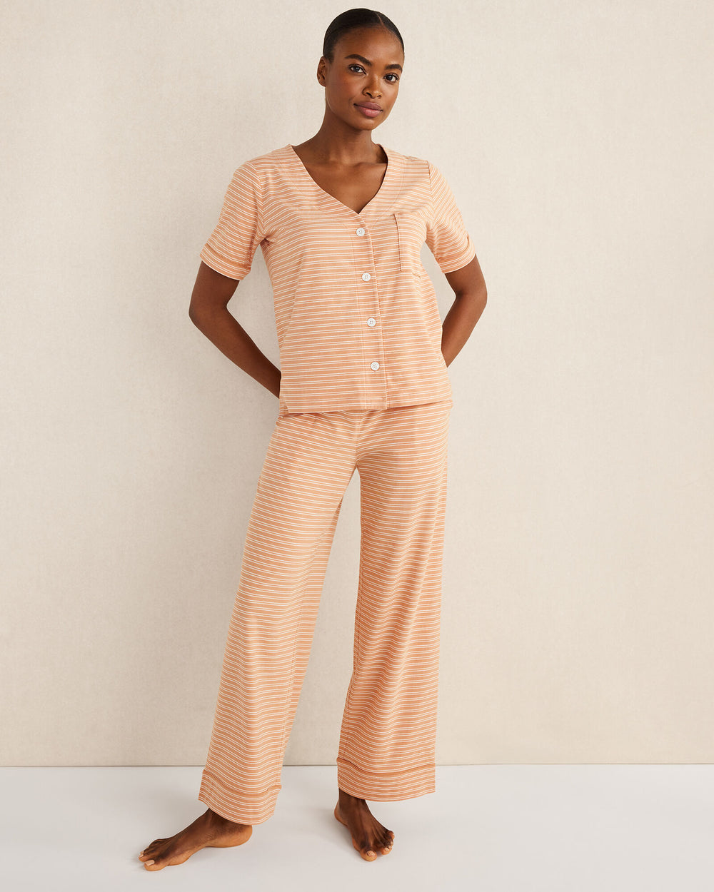 ORGANIC COTTON JERSEY STRIPED SHORT SLEEVE SLEEP TOP | Talbots online