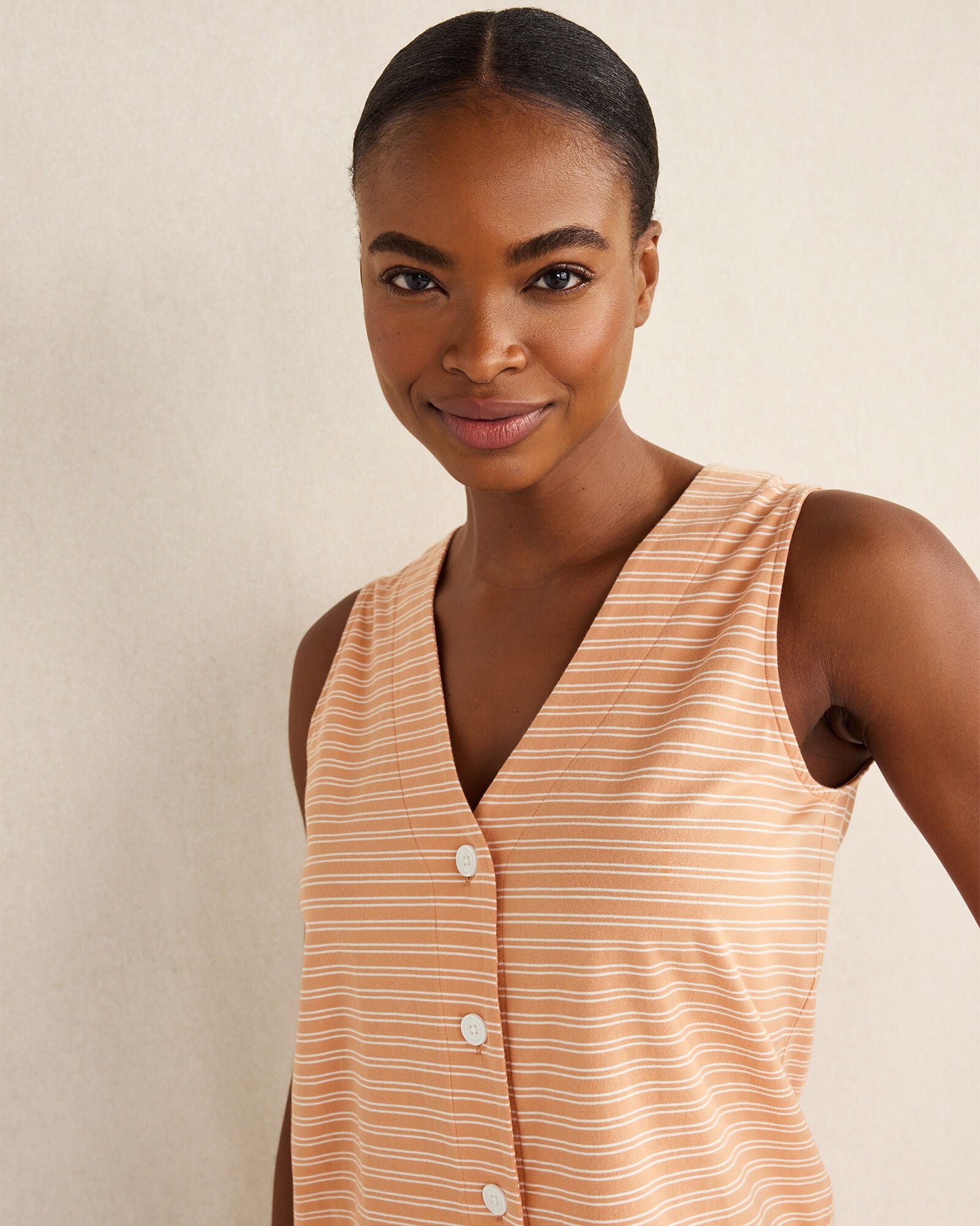SIENNA/WHITE ORGANIC COTTON JERSEY STRIPED SLEEP TANK | Talbots discount