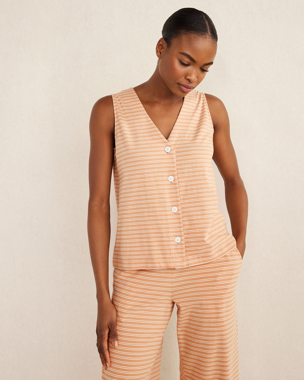 SIENNA/WHITE ORGANIC COTTON JERSEY STRIPED SLEEP TANK | Talbots discount