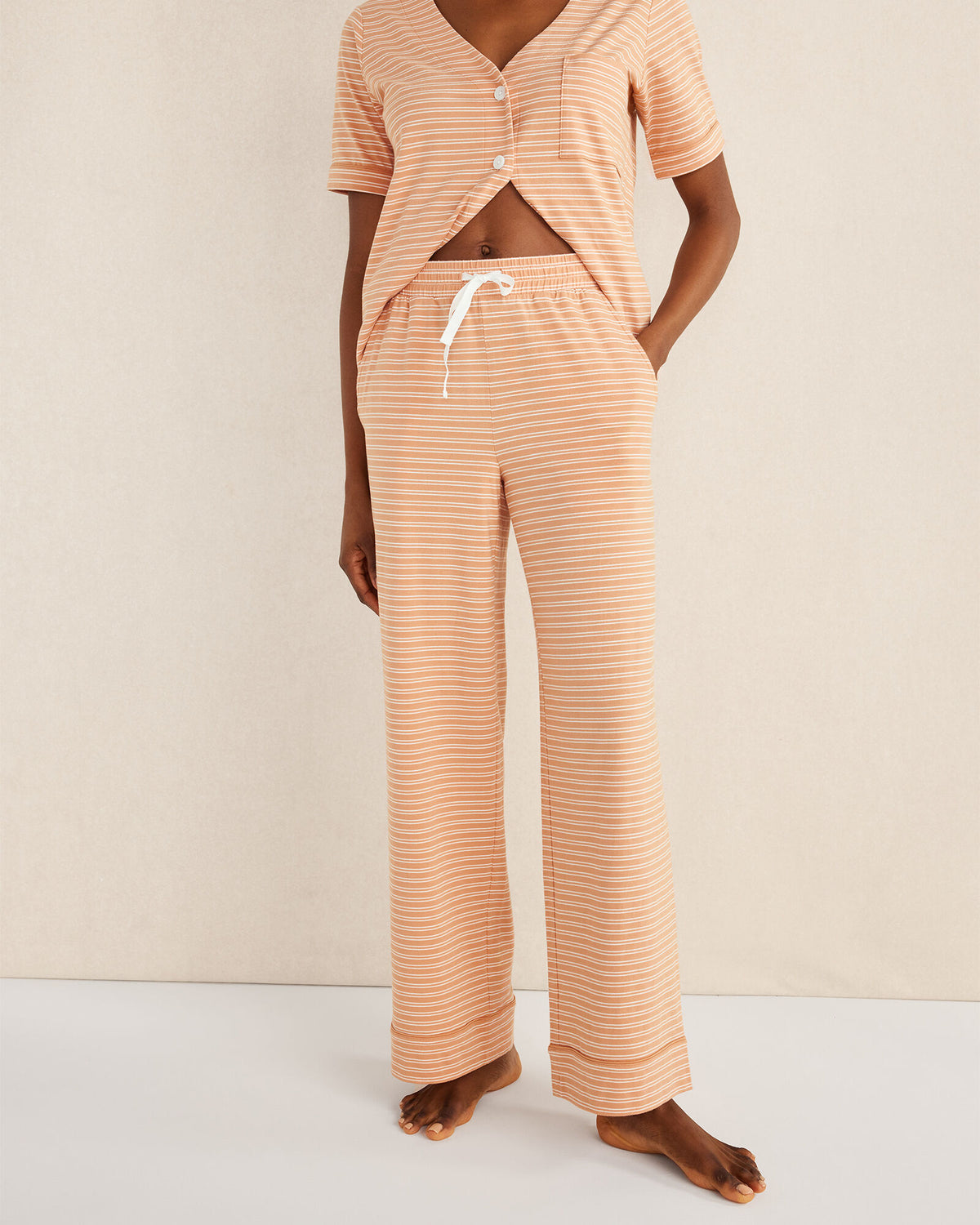 SIENNA/WHITE ORGANIC COTTON JERSEY STRIPED SLEEP PANTS | Talbots sale