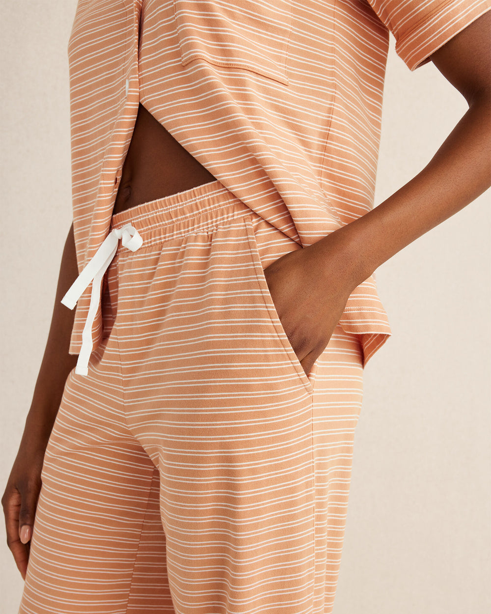 SIENNA/WHITE ORGANIC COTTON JERSEY STRIPED SLEEP PANTS | Talbots sale