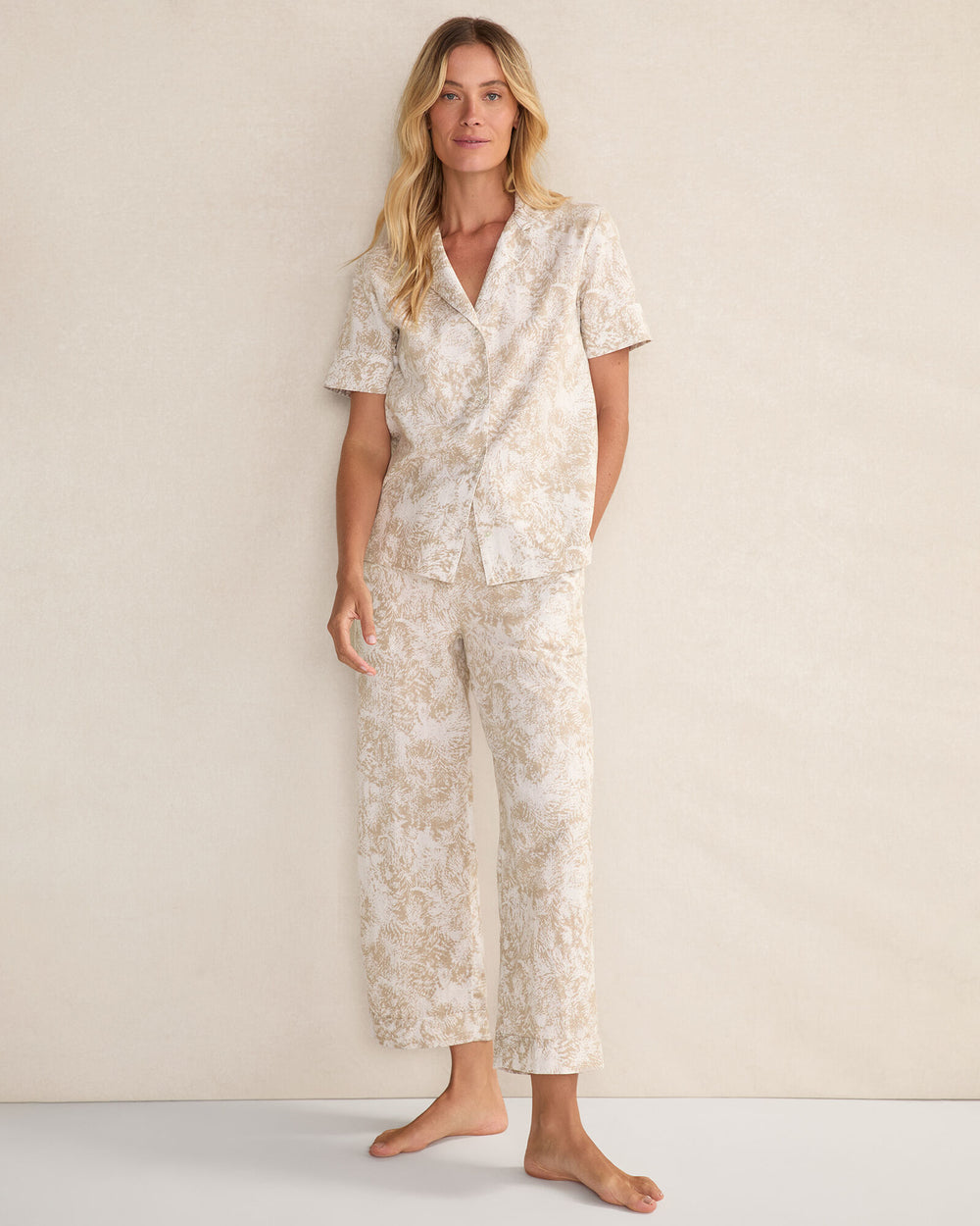 BISCUIT MULTI ORGANIC COTTON LINEN SERENE BOTANICALS SLEEP PANTS | Talbots for sale