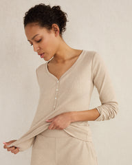 HERON HEATHER|SAND HEATHER|WHITE ORGANIC COTTON RIB KNIT HENLEY | Talbots for sale
