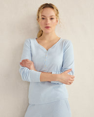 HERON HEATHER|SAND HEATHER|WHITE ORGANIC COTTON RIB KNIT HENLEY | Talbots for sale