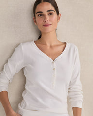 HERON HEATHER|SAND HEATHER|WHITE ORGANIC COTTON RIB KNIT HENLEY | Talbots for sale