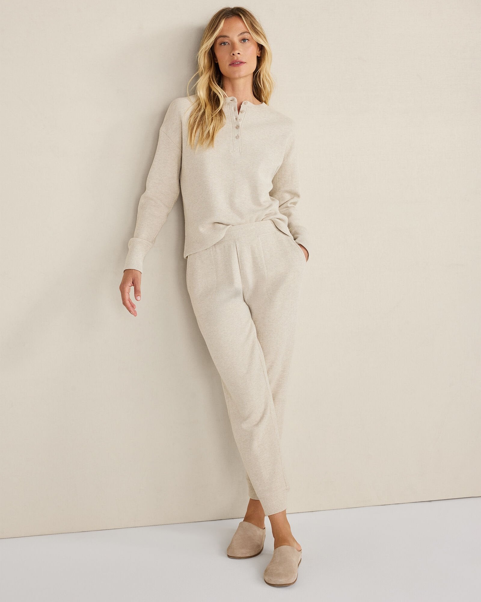 FAWN HEATHER|GARNET ORGANIC COTTON WAFFLE HENLEY | Talbots discount