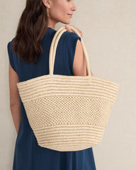 NATURAL LARGE STRAW ROUNDED TOTE | Talbots US