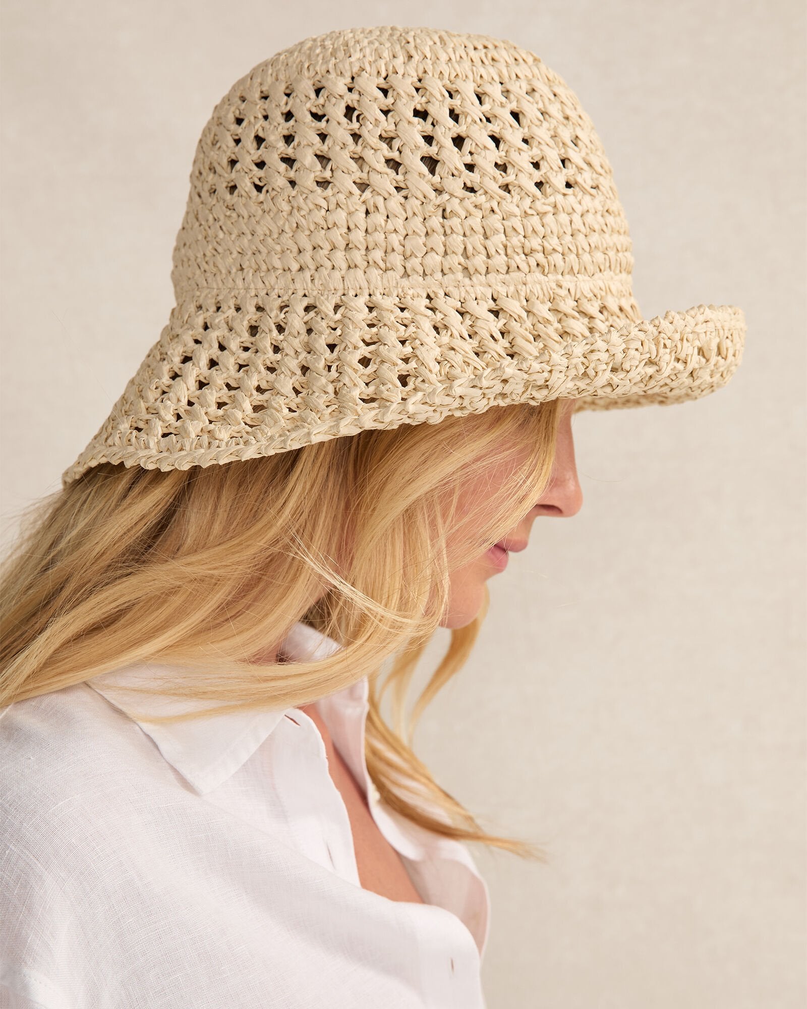 NATURAL RAFFIA CROCHET BUCKET HAT | Talbots on sale