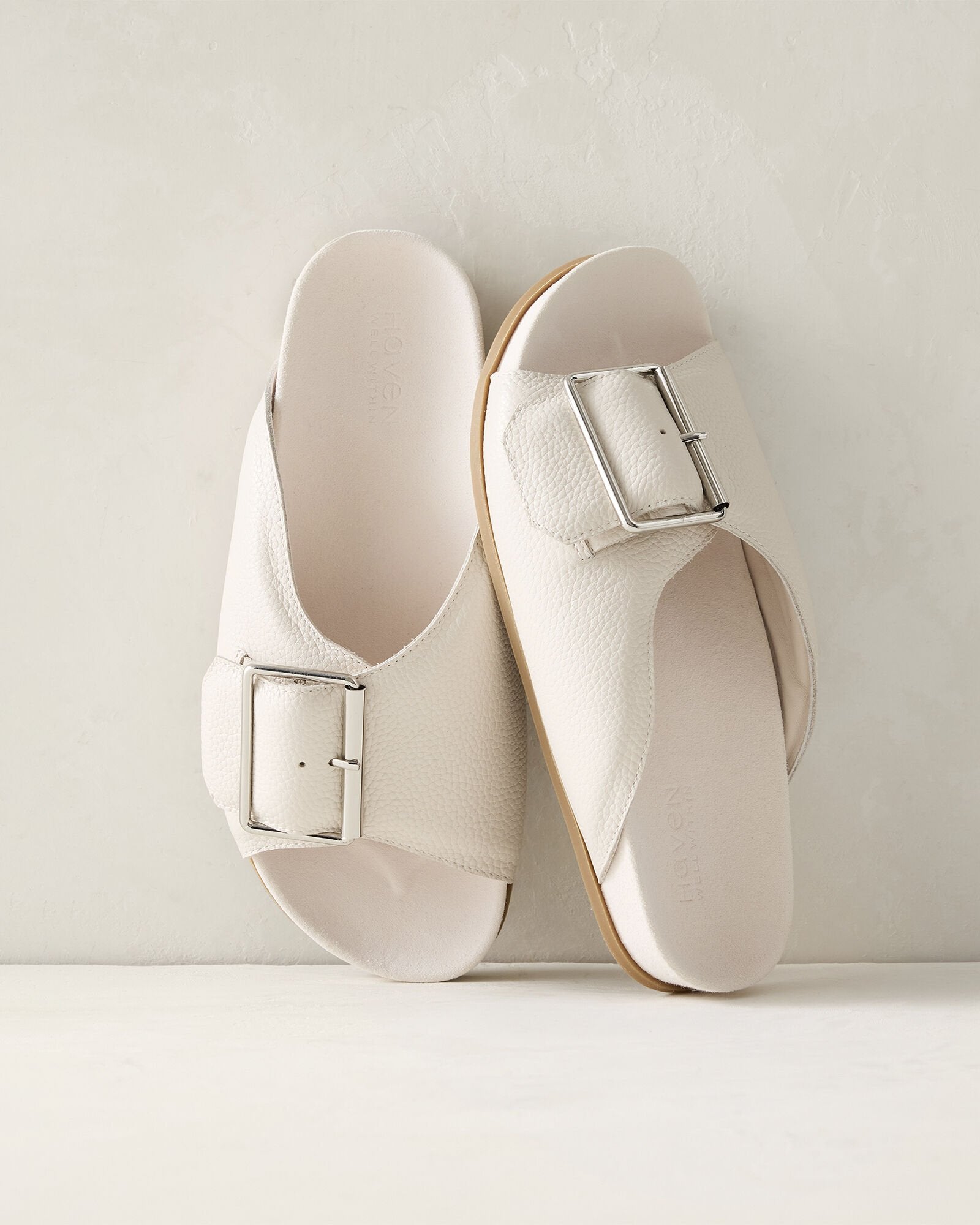 LIGHT STONE LEATHER BUCKLE SLIDES | Talbots US