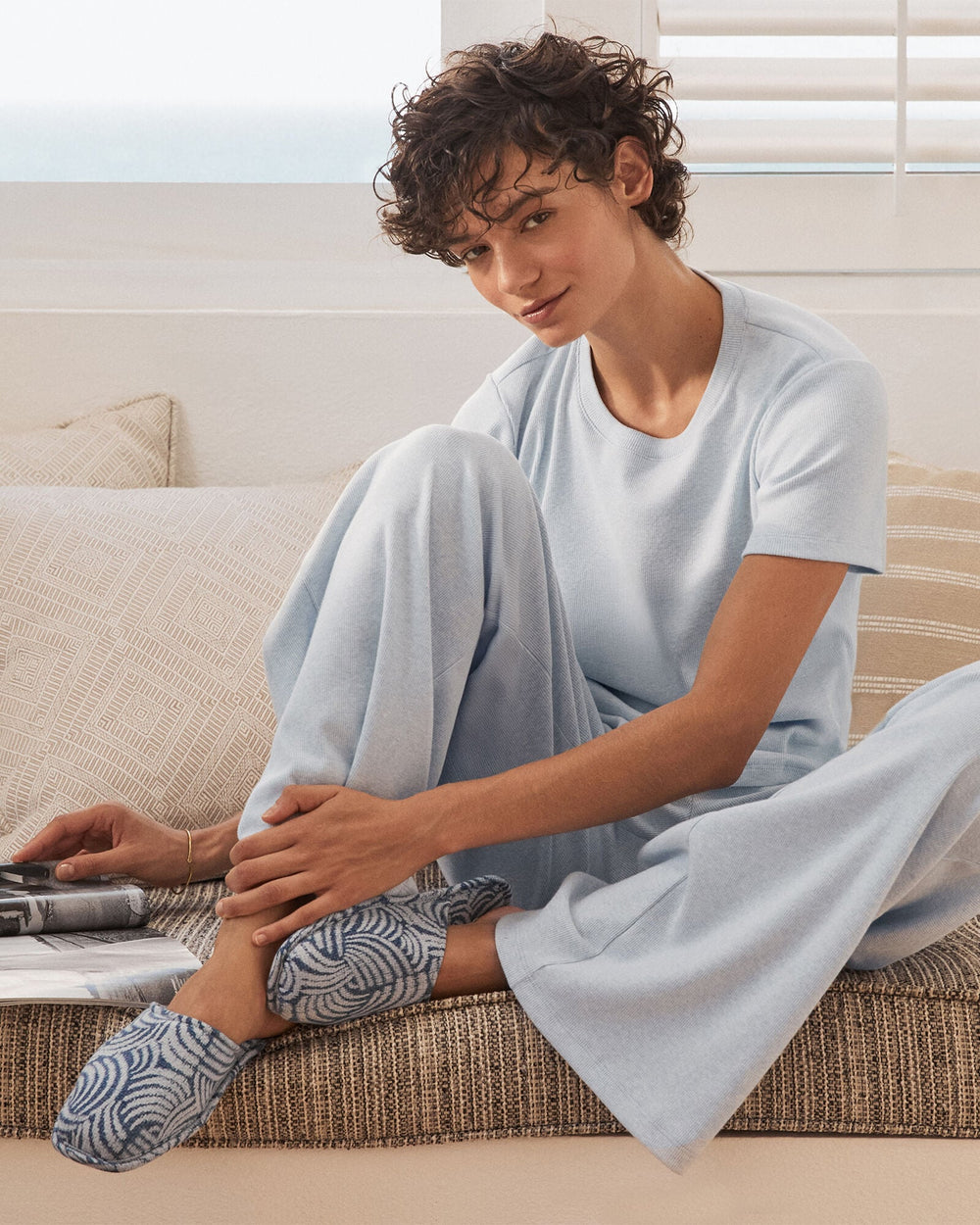 TWILIGHT MULTI ORGANIC COTTON JERSEY ABSTRACT WAVE SLIPPERS | Talbots near me