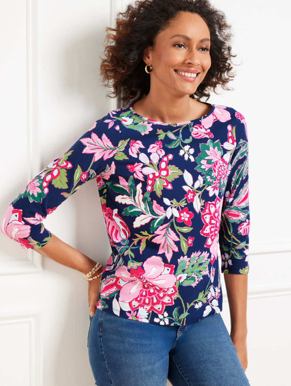 INDIA INK MULTI BATEAU NECK TEE - JOYFUL JACOBEAN | Talbots discount
