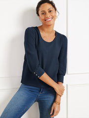 AZURE BLUE|BLUE CRYSTAL|BRIGHT ROSE|INDIGO BLUE|IVORY|LUSH GREEN TEXTURED SCOOP NECK TEE | Talbots on sale