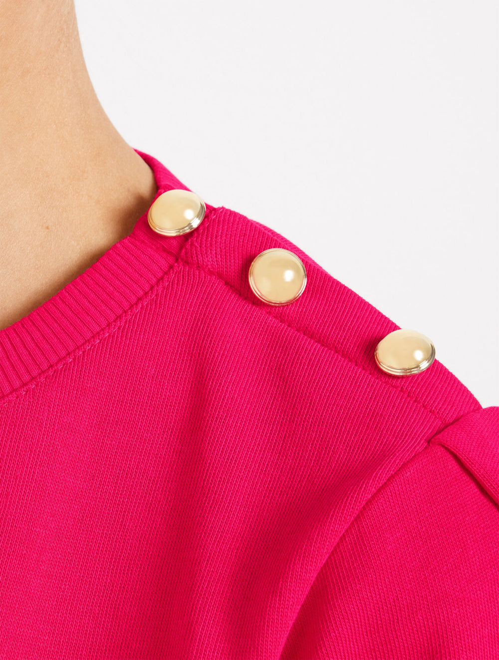 BRIGHT ROSE BUTTON SHOULDER CREWNECK SWEATSHIRT | Talbots US