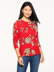 BRIGHT RED MULTI LONG SLEEVE CREWNECK TEE - SYMPHONY FLORAL | Talbots near me