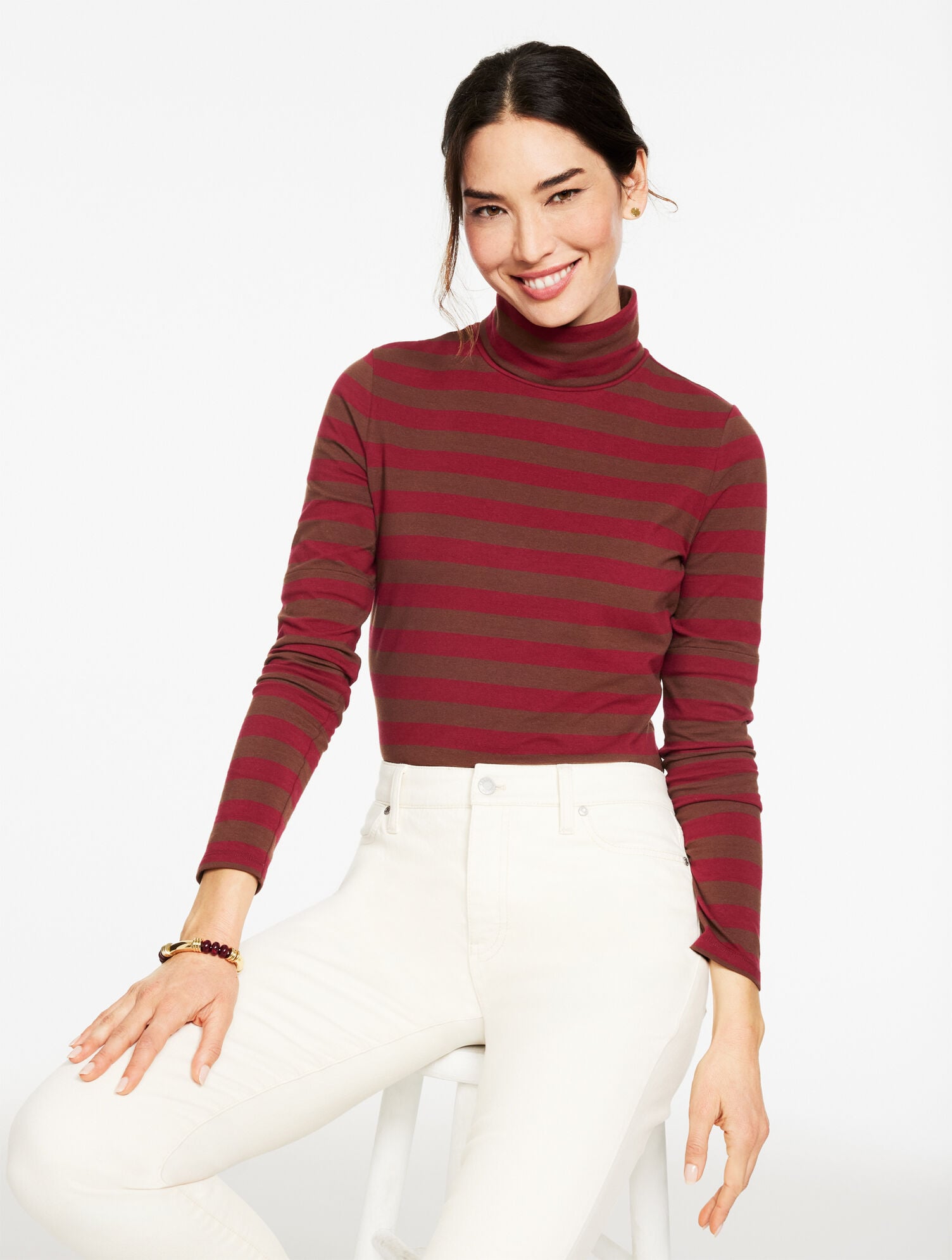 IVORY/TOASTED COCONUT|PORT WINE/DARK WALNUT CLASSIC TURTLENECK - BARNET STRIPE | Talbots US