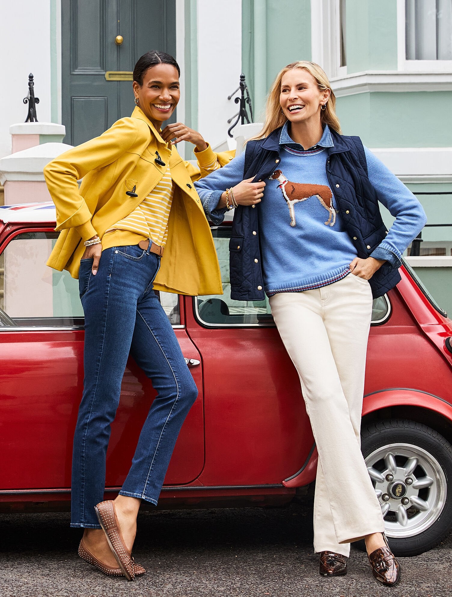 INDIGO/IVORY|GOLDEN HONEY/IVORY SCALLOPED TRIM FRENCH TERRY SWEATSHIRT - MAYFAIR STRIPE | Talbots near me