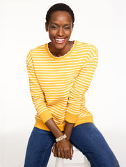 INDIGO/IVORY|GOLDEN HONEY/IVORY SCALLOPED TRIM FRENCH TERRY SWEATSHIRT - MAYFAIR STRIPE | Talbots near me