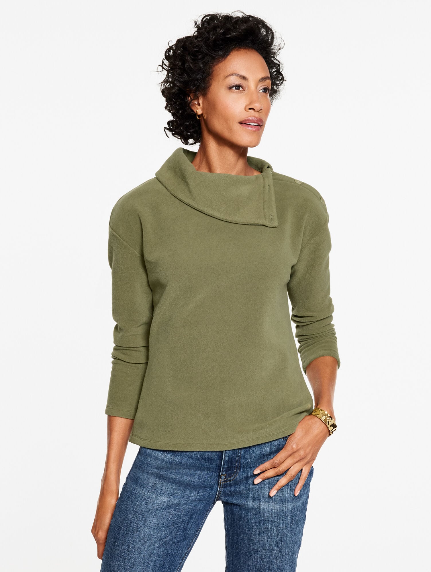 AUTUMN BERRY|BURNT OLIVE|EGGPLANT MICROFLEECE BUTTON SHOULDER PULLOVER | Talbots US
