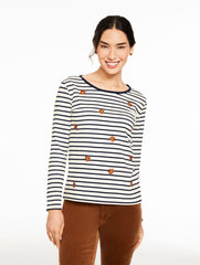 IVORY/INDIGO LONG SLEEVE CREWNECK TEE - FALLING LEAVES | Talbots on sale