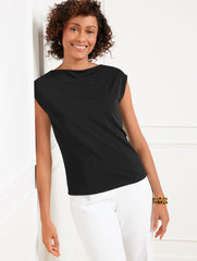 BLACK MATTE JERSEY FUNNEL NECK SHELL | Talbots on sale