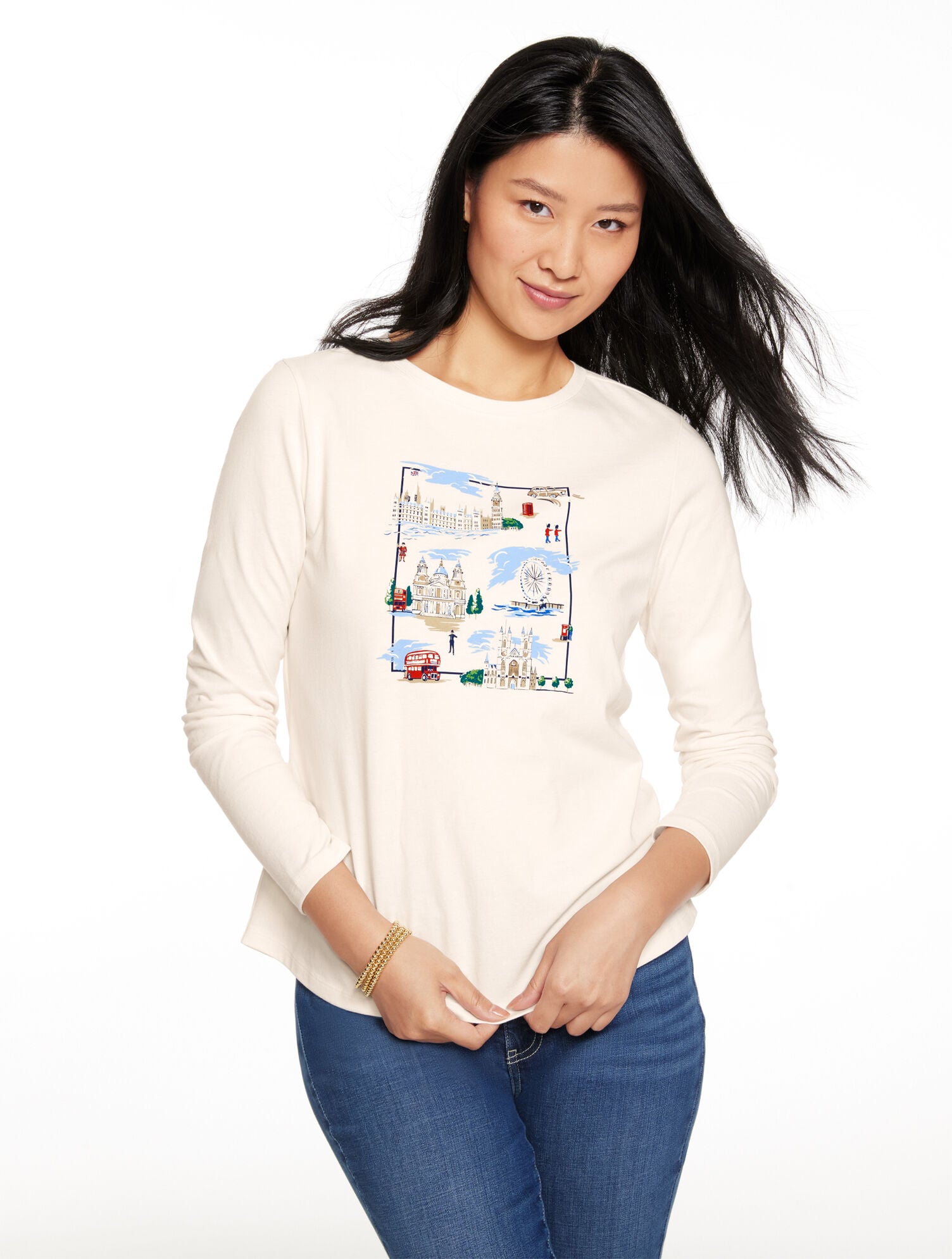 IVORY LONG SLEEVE CREWNECK TEE - LONDON TOILE | Talbots near me