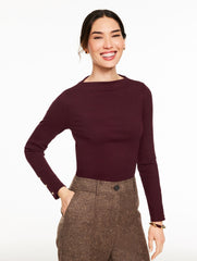 DARK WALNUT|IVORY|RICH BURGUNDY RIBBED FUNNEL NECK PULLOVER | Talbots US