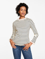IVORY/BLACK LACE TRIM CREWNECK TEE - SAYBROOK STRIPE | Talbots US