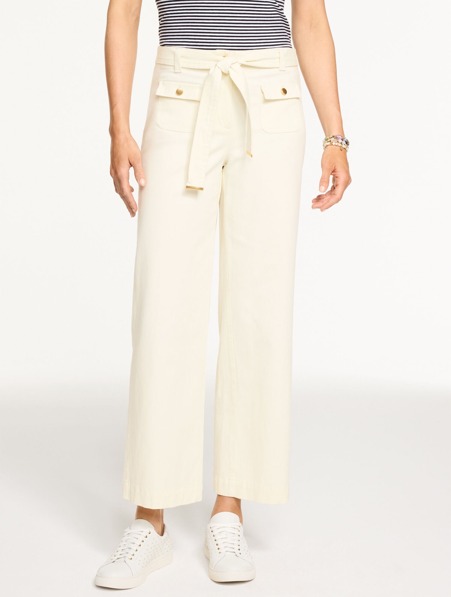 AZURE BLUE|IVORY|SIERRA BROWN WIDE ANKLE BELTED TWILL PANTS | Talbots for sale
