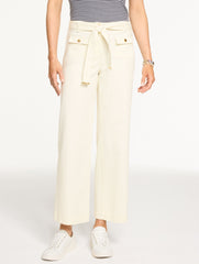 AZURE BLUE|IVORY|SIERRA BROWN WIDE ANKLE BELTED TWILL PANTS | Talbots for sale