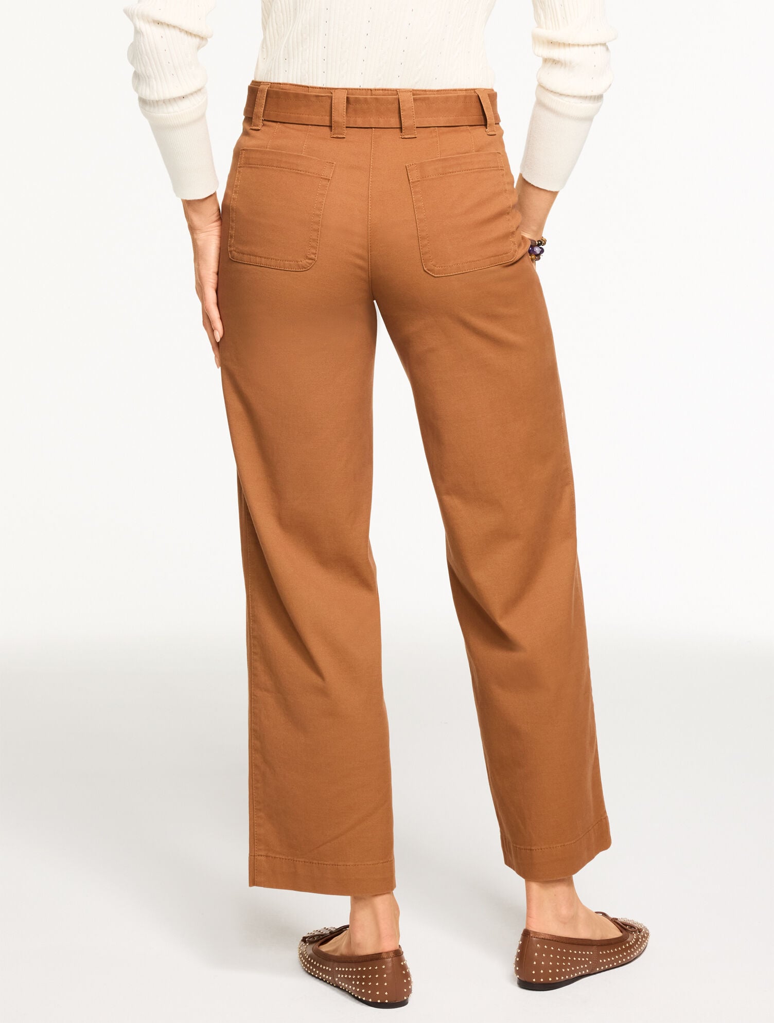 AZURE BLUE|IVORY|SIERRA BROWN WIDE ANKLE BELTED TWILL PANTS | Talbots for sale