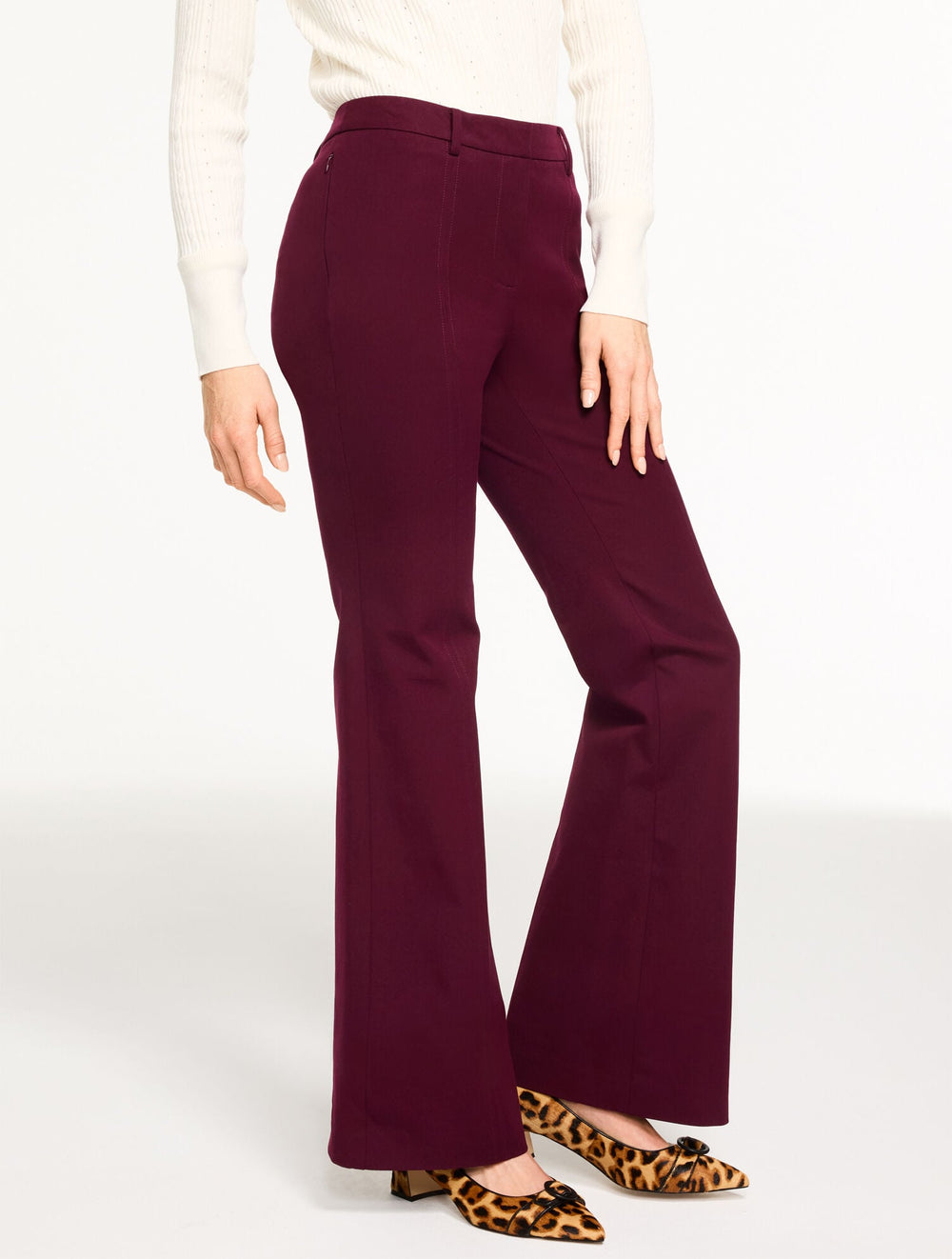 BLACK|INDIGO|RICH BURGUNDY FLARE LEG COTTON BI-STRETCH PANTS | Talbots online