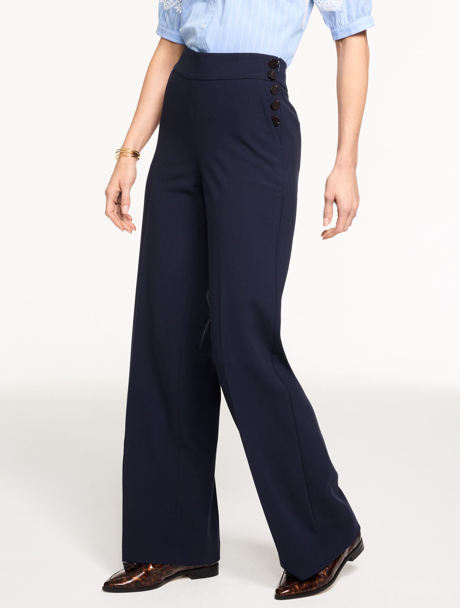 BLACK|INDIGO|BROWN|IVORY TALBOTS GREENWICH TAILORED STRETCH WIDE LEG PANTS | Talbots near me