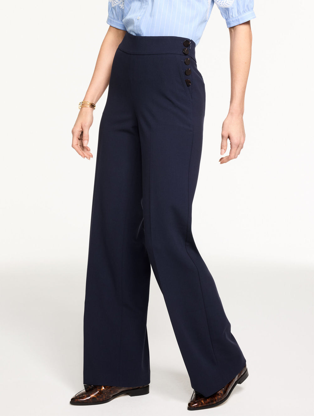 BLACK|INDIGO|BROWN|IVORY TALBOTS GREENWICH TAILORED STRETCH WIDE LEG PANTS | Talbots near me
