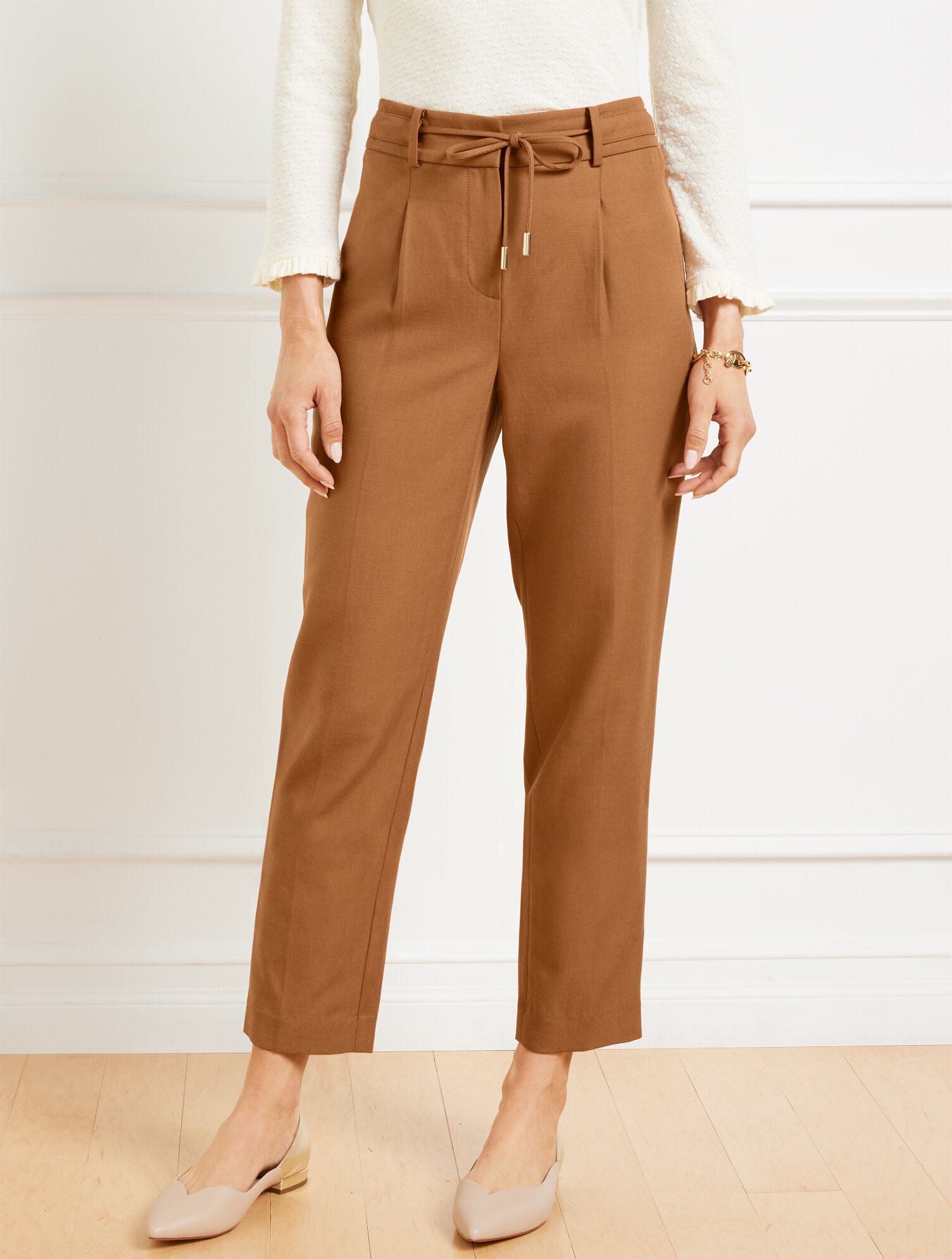 BLACK|SIERRA BROWN TAPERED ANKLE PLEATED PANTS | Talbots sale