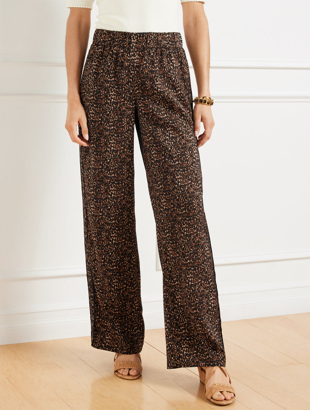 BROWN MULTI WIDE LEG PULL-ON PANTS - DELICATE LEOPARD | Talbots outlet